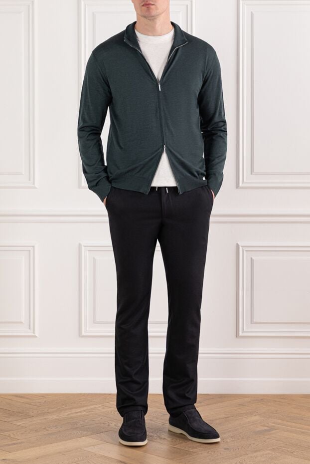 Cesare di Napoli green wool cardigan with zip in a laconic style 190448 - photo 2