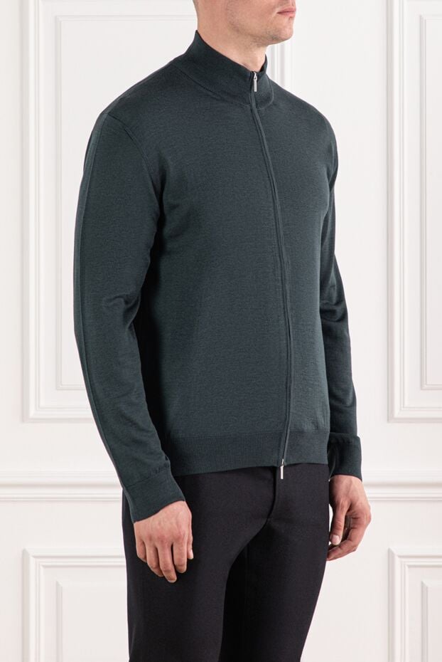 Cesare di Napoli green wool cardigan with zip in a laconic style 190448 - photo 3