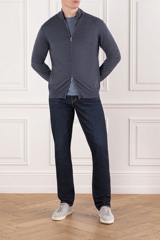 Cesare di Napoli deep blue-gray wool cardigan with zip fastening 190449 - photo 2