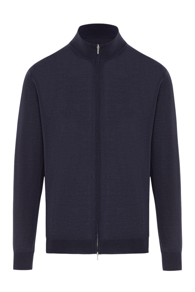 Cesare di Napoli cardigan thin wool in dark indigo color with zipper 190453 - photo 1