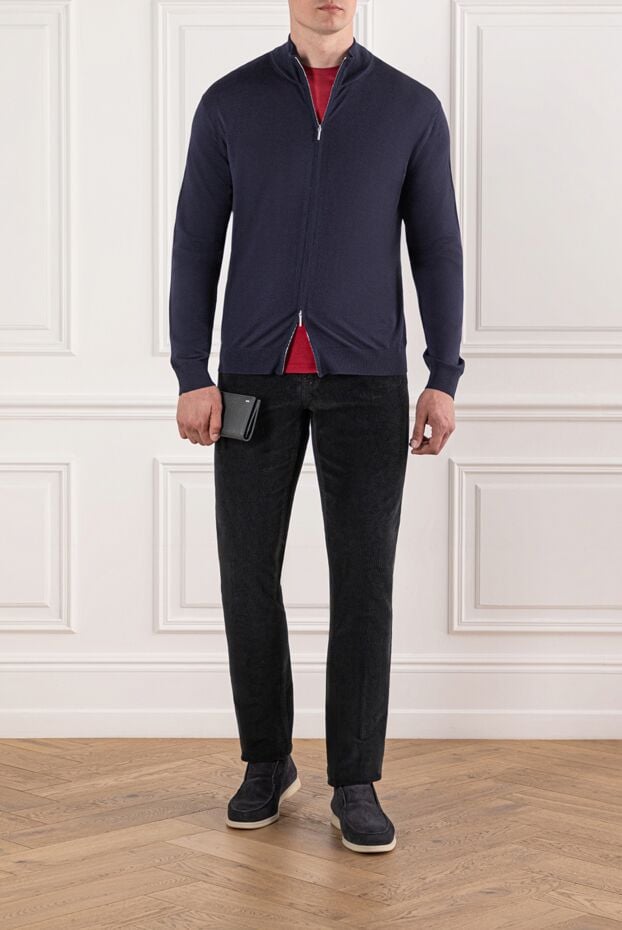 Cesare di Napoli cardigan thin wool in dark indigo color with zipper 190453 - photo 2
