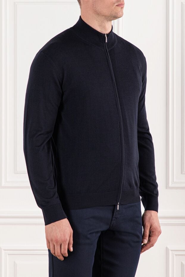 Cesare di Napoli dark blue wool cardigan with a stand-up collar 190456 - photo 3