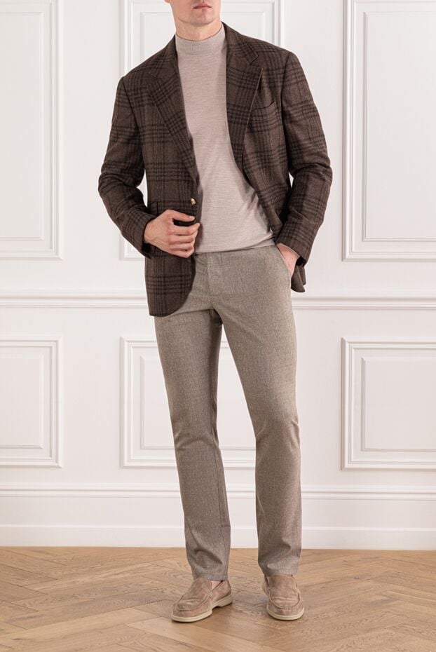 Cesare di Napoli beige wool jumper with a high collar and knitted trim 190466 - photo 2
