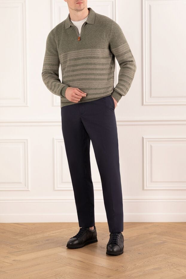 Loro Piana green wool polo sweater with raised stripes and a zipper 190508 - photo 2