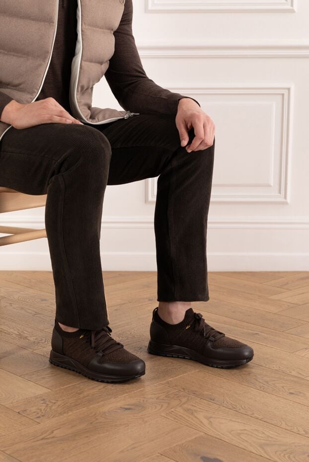 Doucal`s brown men's sneakers made of genuine leather and warm wool 190530 - photo 2
