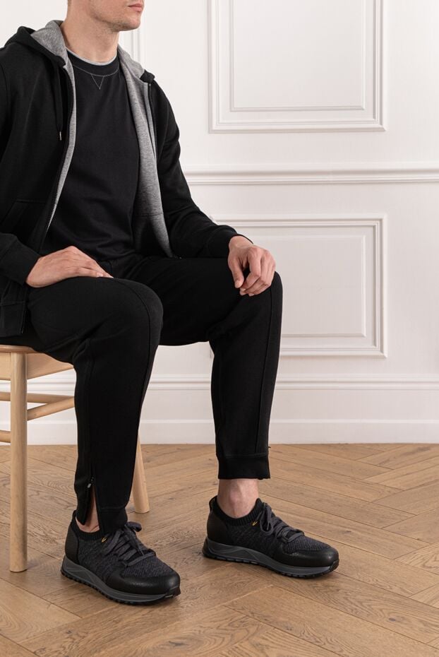 Doucal`s dark grey sneakers with leather inserts and wool 190531 - photo 2