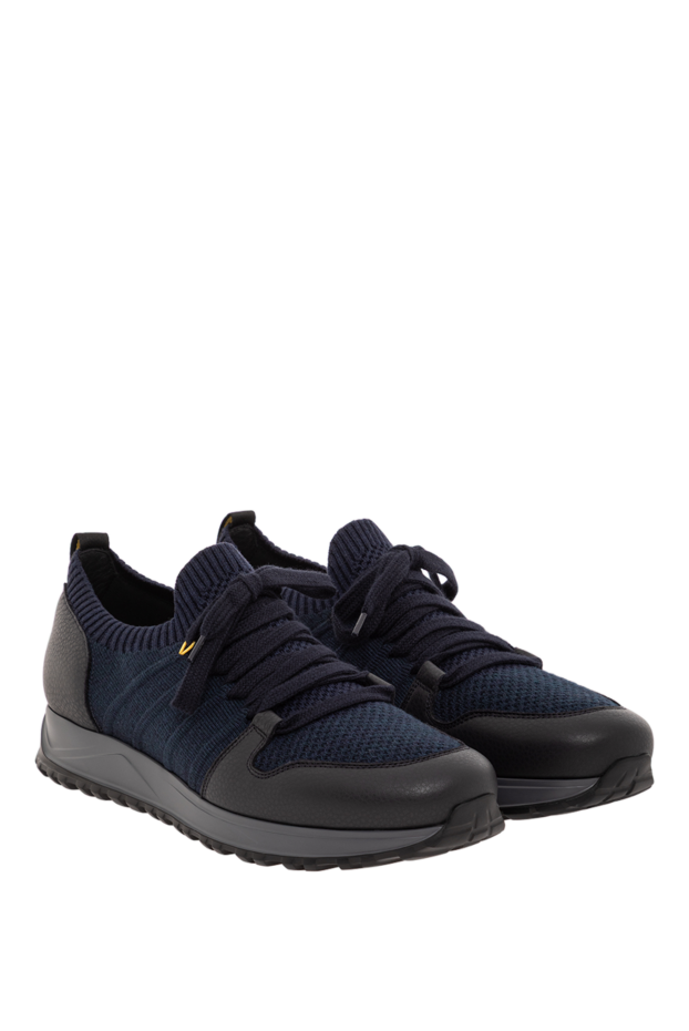 Doucal`s navy blue wool sneakers with leather trim 190532 - photo 3