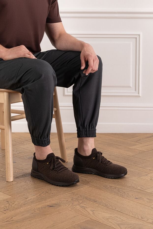 Doucal`s knitted brown sneakers with leather on the heel and a textured sole 190533 - photo 2