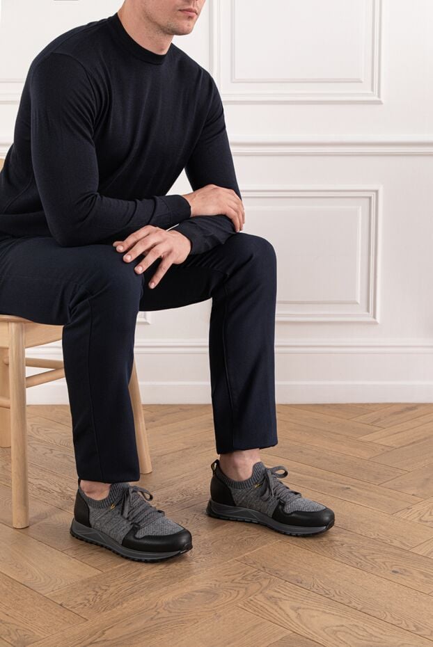 Doucal`s casual sneakers made of grey wool and genuine leather 190534 - photo 2