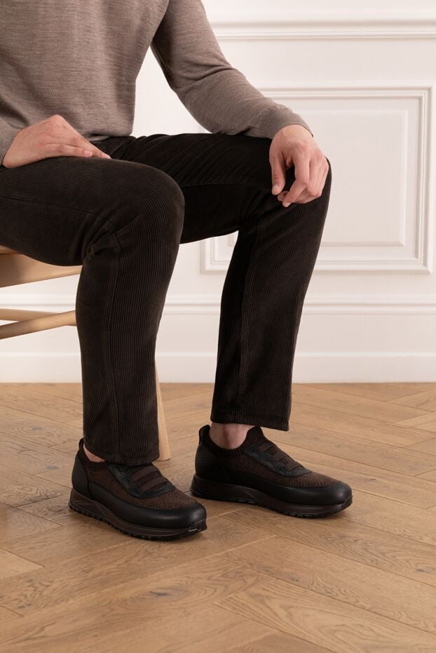 Doucal`s warm brown sneakers made of wool and leather with a textured sole 190535 - photo 2