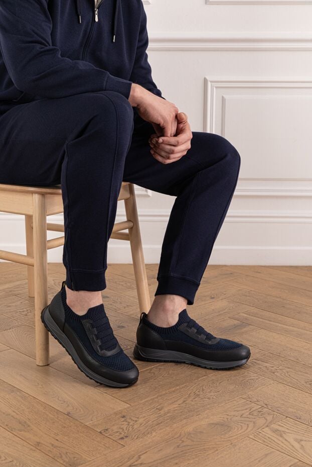 Doucal`s wool sneakers with leather trim and insulated sole blue 190536 - photo 2