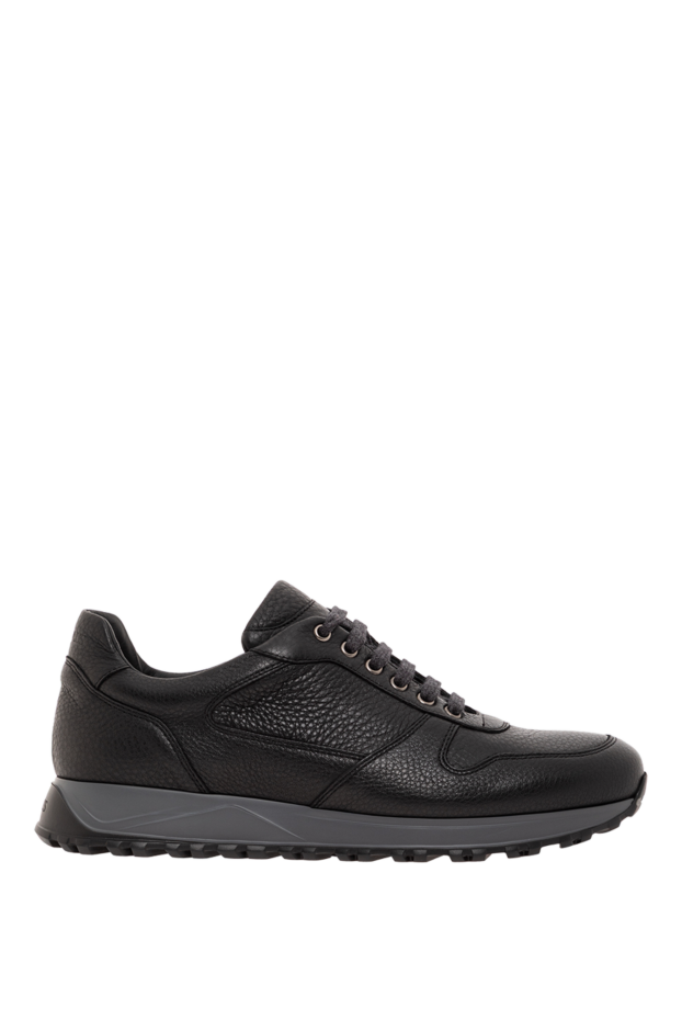 Doucal`s black grained leather lace-up sneakers 190540 - photo 1