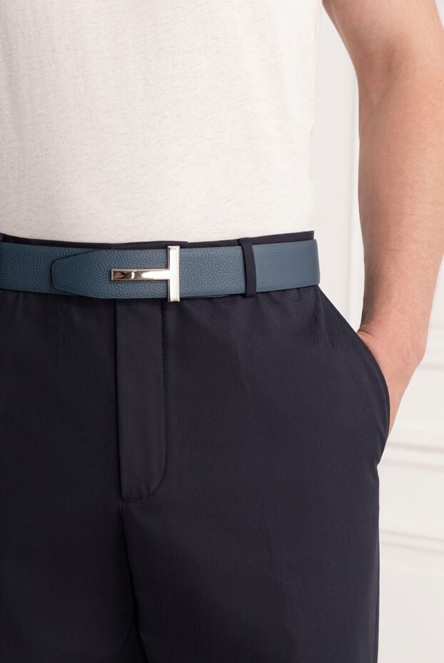 Tom Ford reversible blue genuine leather belt with t-buckle 190554 - photo 2