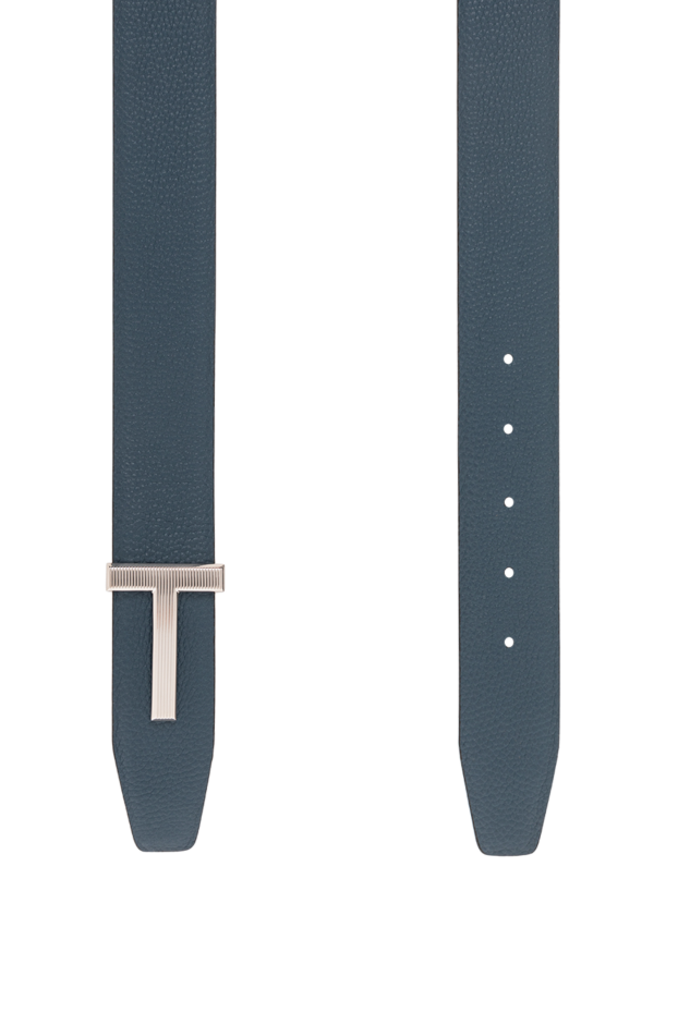 Tom Ford reversible blue grained leather belt with ribbed t-bar buckle 190559 - photo 3