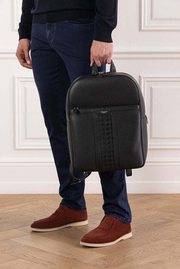 Serapian single zip backpack in black cachemire leather with mosaico trim 190571 - photo 2