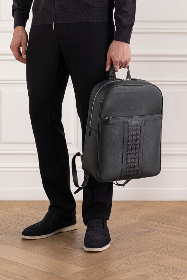 Serapian blue cachemire leather single zip backpack with mosaico trim 190572 - photo 2