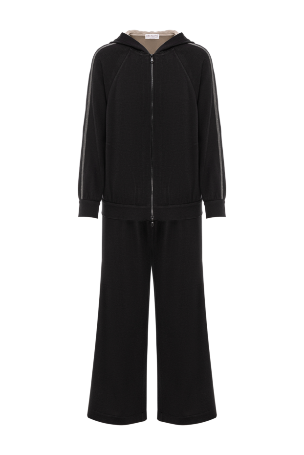 Women's black silk and cotton tracksuit with hood - photo 1