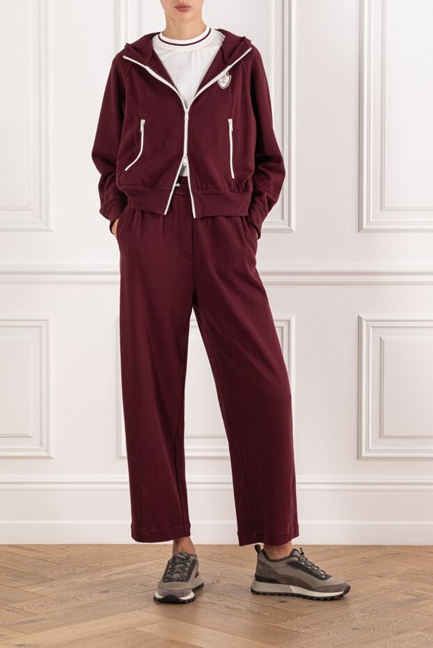 Brunello Cucinelli костюм спортивный бордовый с контрастной фурнитурой и капюшоном 190599 - фото 2