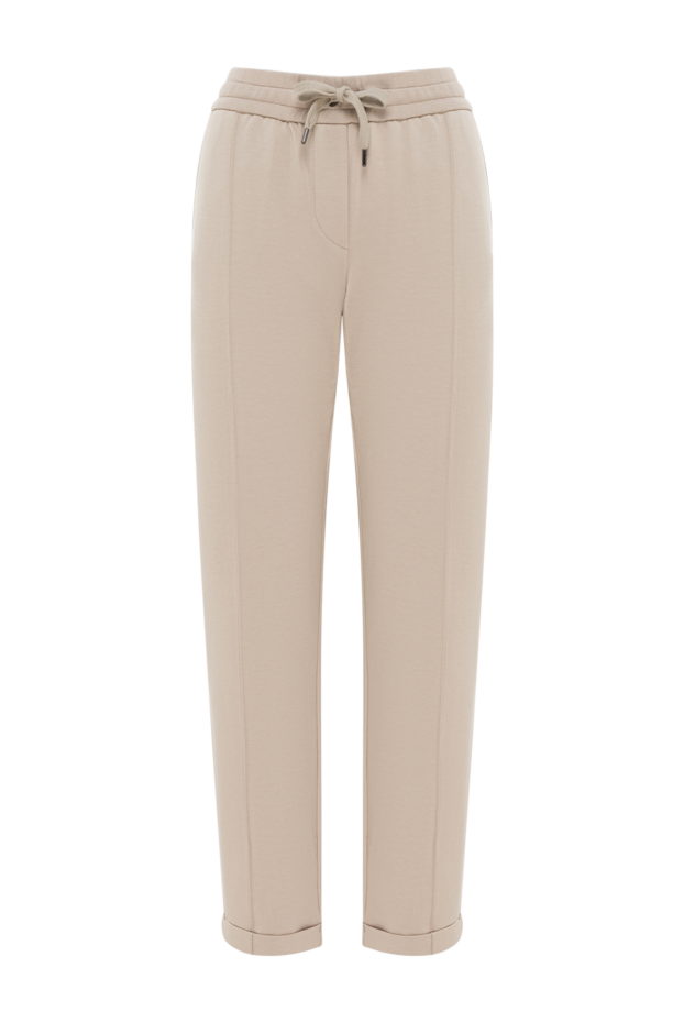 Brunello Cucinelli beige soft cotton jersey trousers with elastic waistband 190606 - photo 1