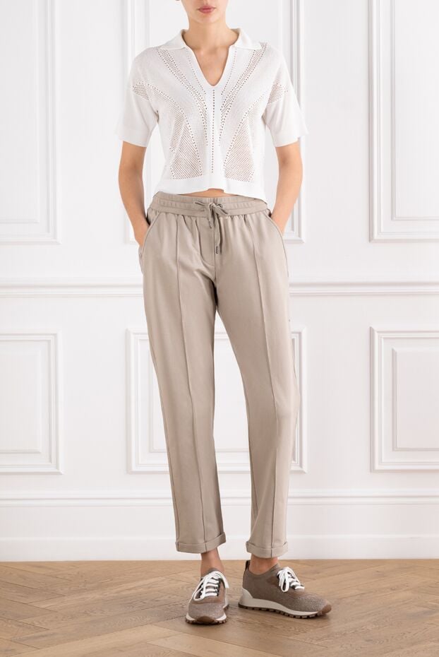 Brunello Cucinelli beige soft cotton jersey trousers with elastic waistband 190606 - photo 2
