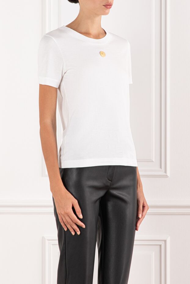 Dolce & Gabbana white cotton t-shirt with golden dg emblem 190629 - photo 3