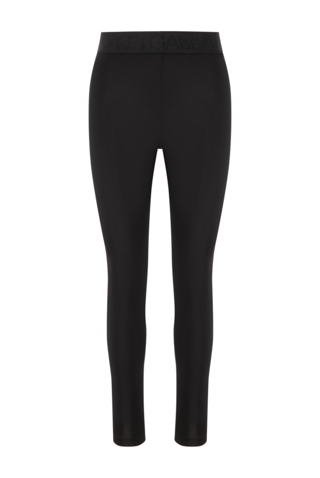 Women's plain black leggings made of elastic fabric - photo 1