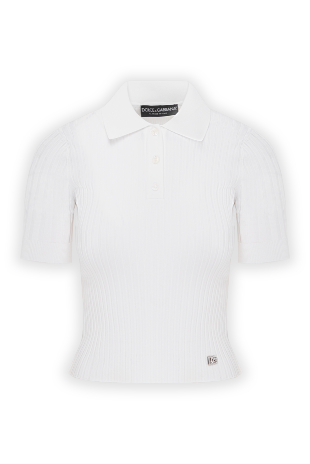 Dolce & Gabbana white ribbed knit short sleeve polo top 190635 - photo 1