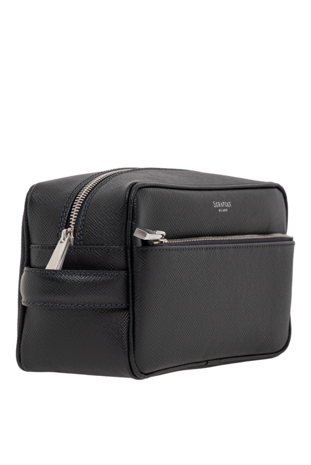 Serapian toiletry bag made of canvas with black stepan coating and eclipse black gange leather in grey 190656 - photo 2