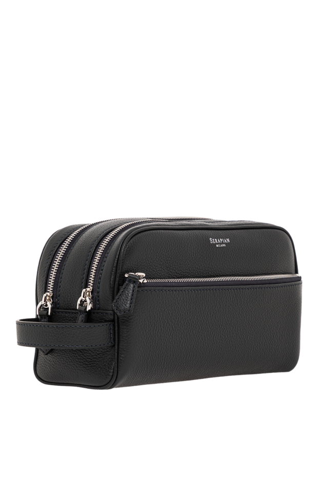 Serapian double zip toiletry bag in dark blue cachemire leather 190659 - photo 3