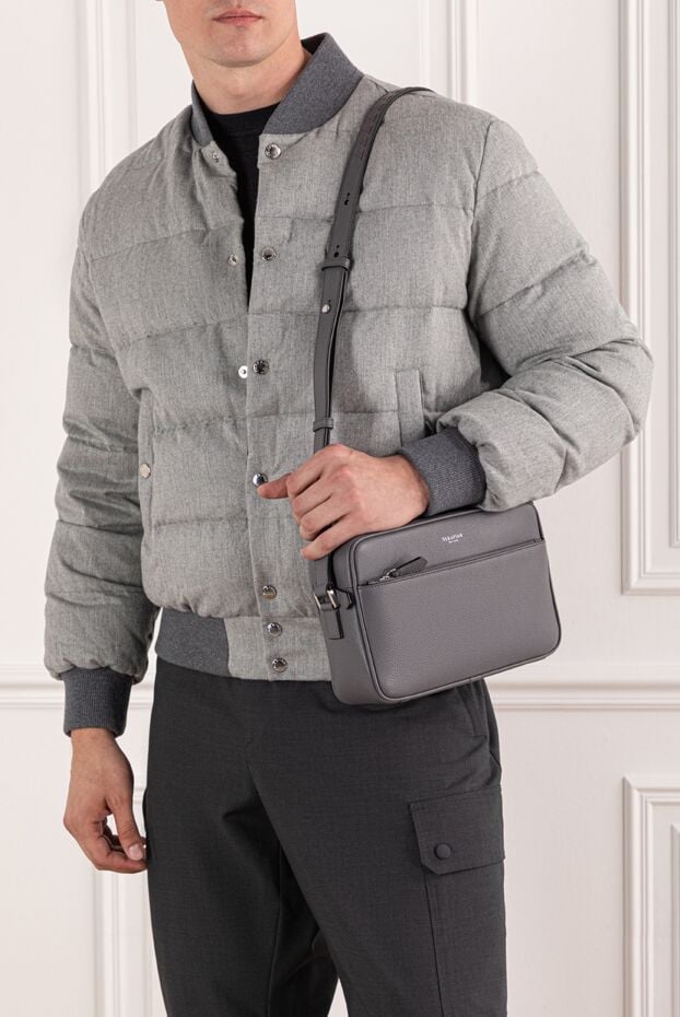 Serapian east west messenger bag in gray leather for men 190664 - photo 2