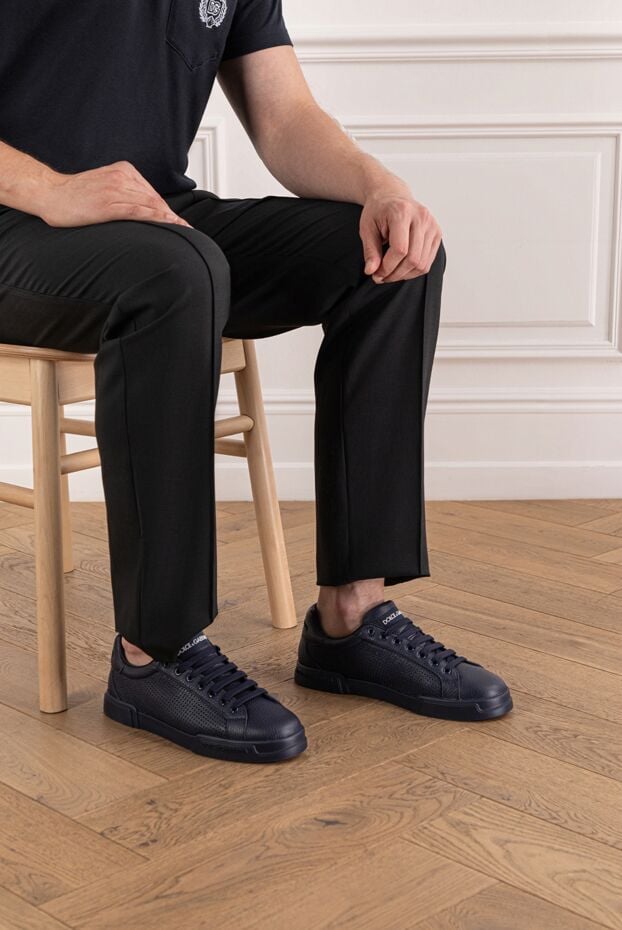 Dolce & Gabbana portofino light strobel calfskin sneakers blue mens 190677 - photo 2