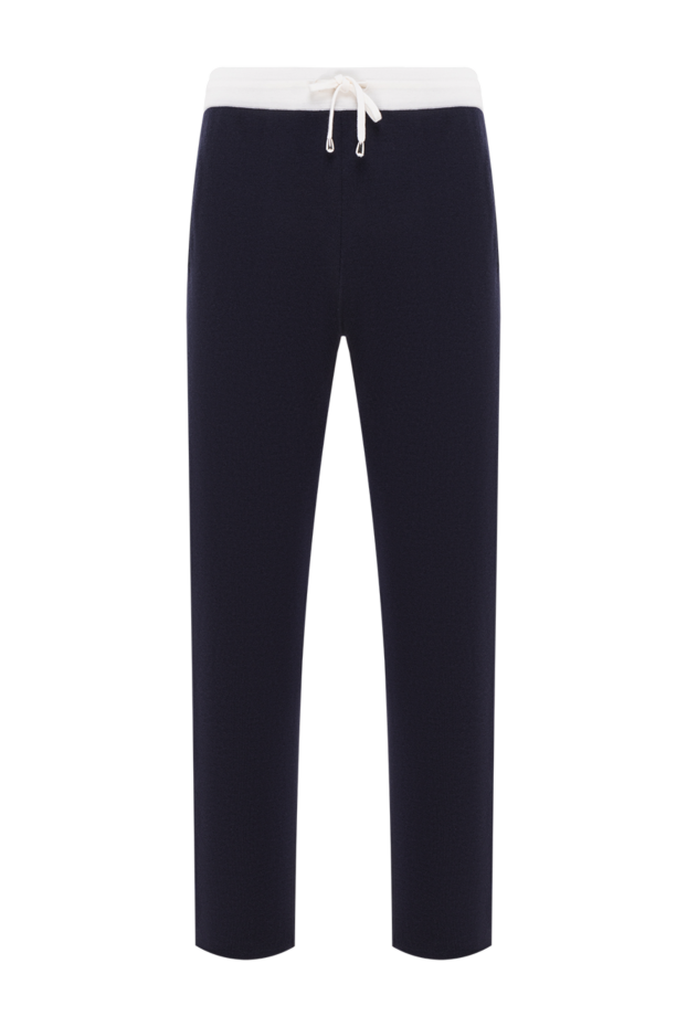 Cesare di Napoli dark blue wool knit sweatpants with a white belt 190687 - photo 1