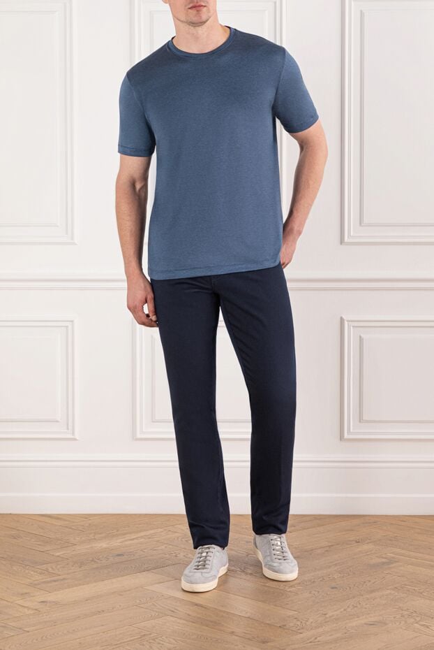 Blue melange cotton T-shirt with a round neck - photo 2