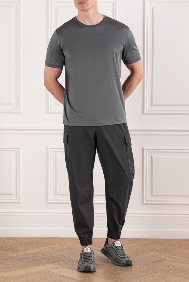 A solid-color cotton T-shirt in a deep gray shade with a slight sheen. - photo 2