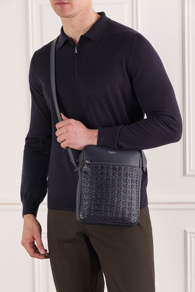 Serapian east west navy mosaico leather messenger bag 190817 - photo 2