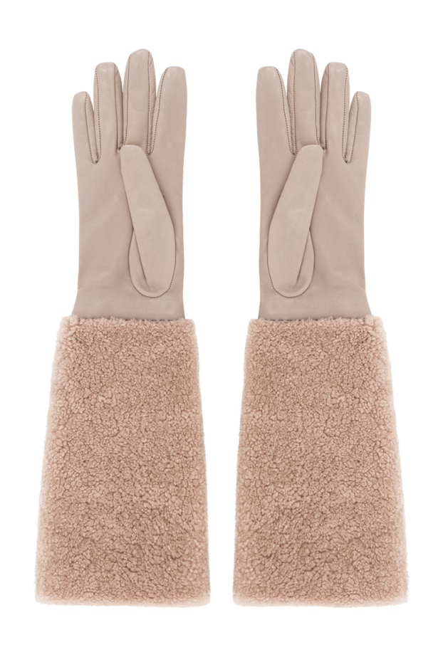 Brunello Cucinelli women's long leather gloves with fur cuff, beige 190820 - photo 3