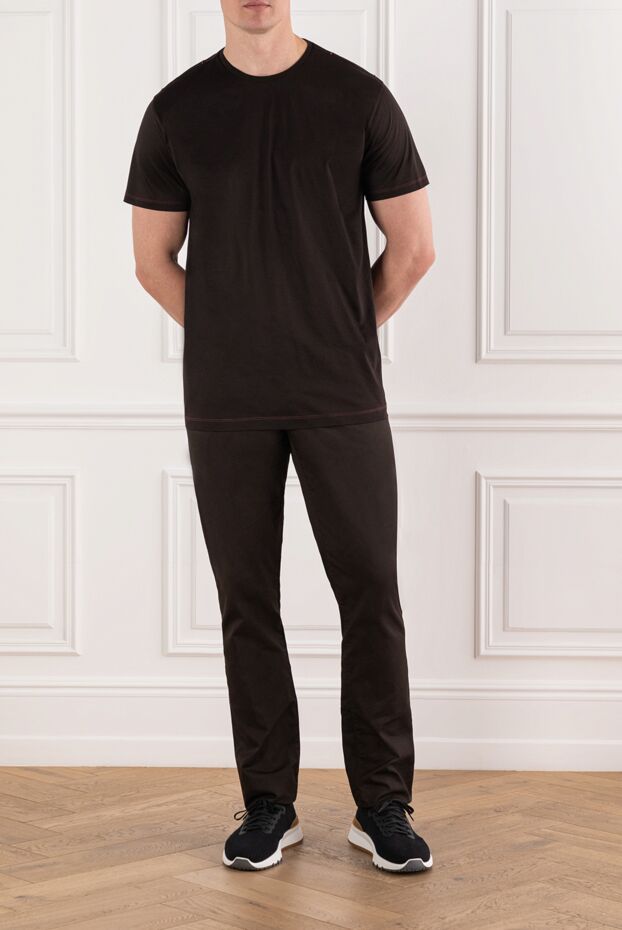 Tombolini men's dark brown cotton t-shirt with accent seams 190827 - photo 2