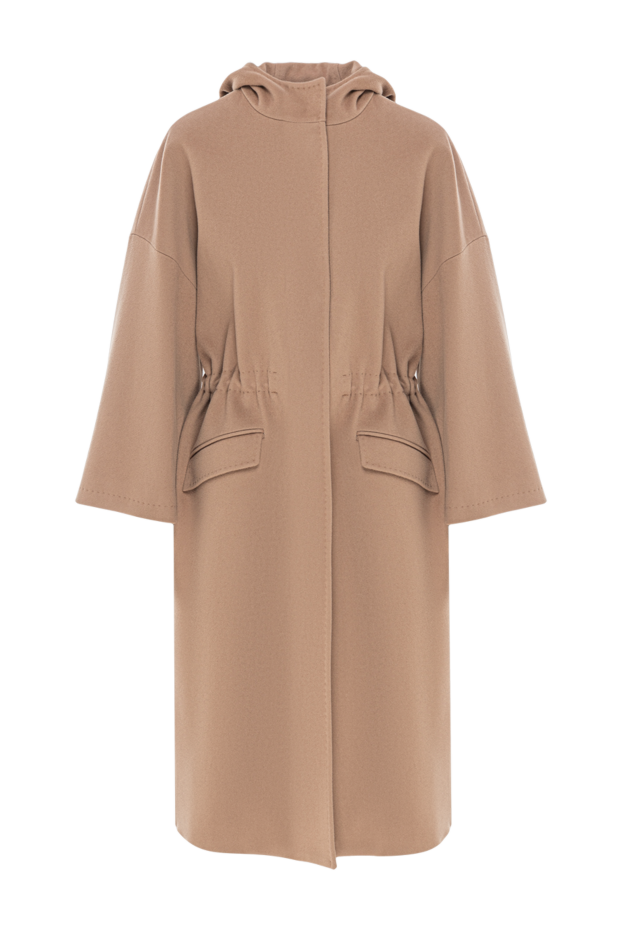 Beige loose-fitting wool coat with a hood and belt - photo 1