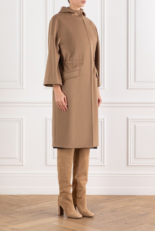 Heresis beige loose-fitting wool coat with a hood and belt 190835 - photo 3