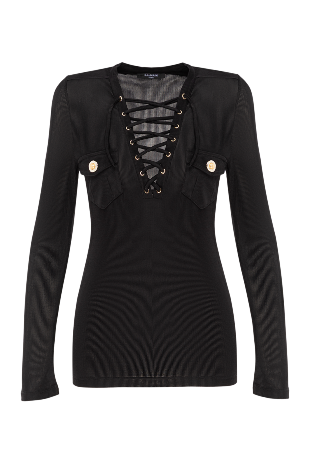 Balmain black ribbed jersey blouse with lace-up detailing 190838 - photo 1