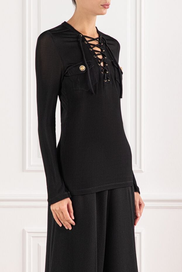 Balmain black ribbed jersey blouse with lace-up detailing 190838 - photo 3