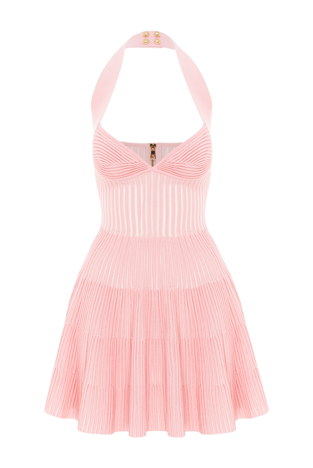 Balmain платье а-силуэта из текстурированного трикотажа розовое 190839 - фото 1