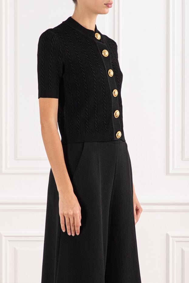 Balmain black knitted cardigan with short sleeves and gold buttons 190842 - photo 3