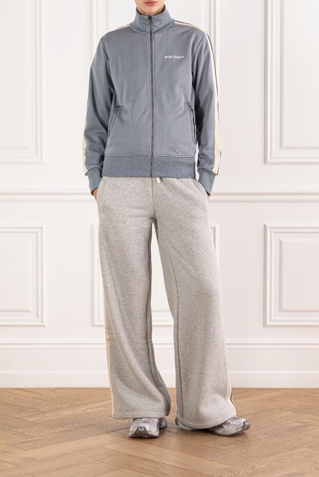 Palm Angels gray sports jacket with a zipper and white stripes on the sleeves 190845 - photo 2