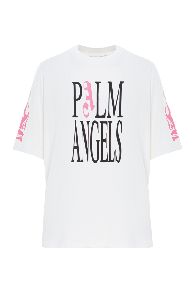 Palm Angels white soft cotton tee with branded accent and sleeve graphics 190848 - photo 1