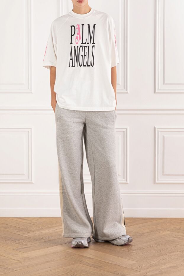 Palm Angels white soft cotton tee with branded accent and sleeve graphics 190848 - photo 2