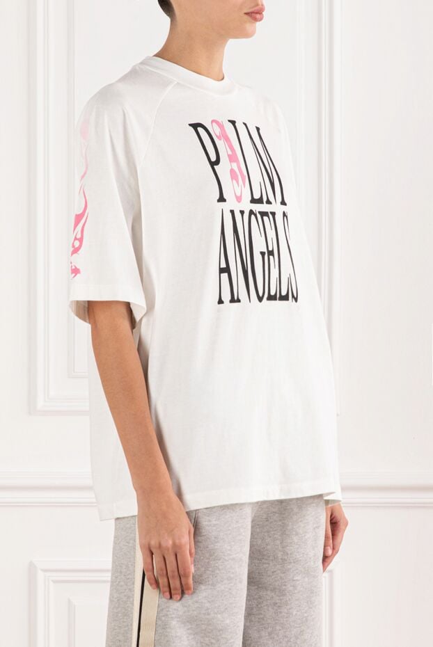 Palm Angels white soft cotton tee with branded accent and sleeve graphics 190848 - photo 3