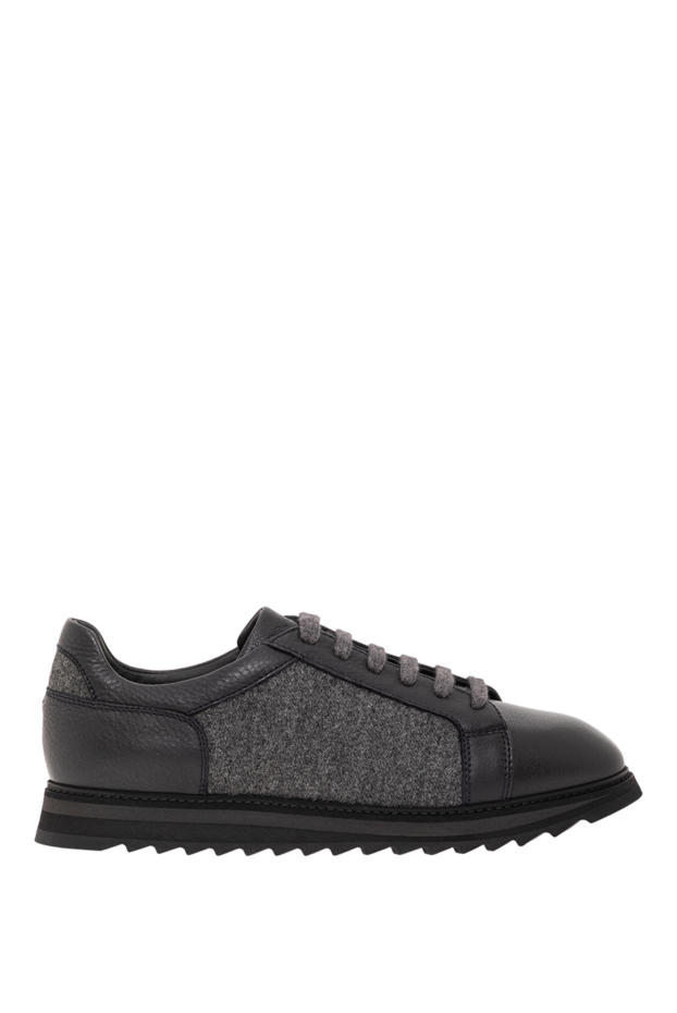 Doucal`s graphite-tone leather and wool sneakers 190870 - photo 1