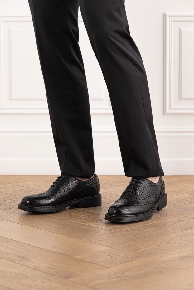 Doucal`s black leather lace-up shoes 190873 - photo 2