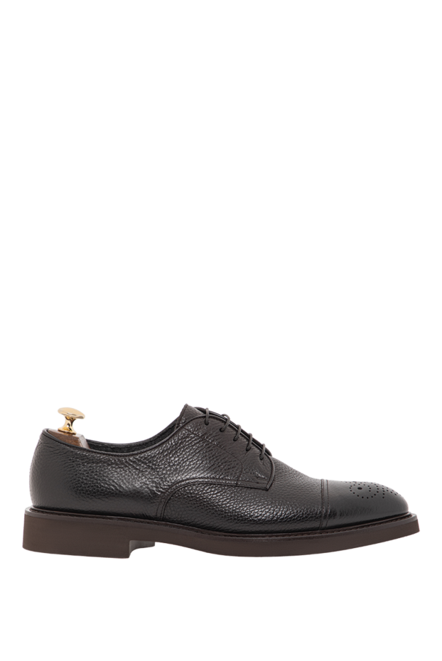 Doucal`s black derby shoes in grained leather with perforated toe 190874 - photo 1